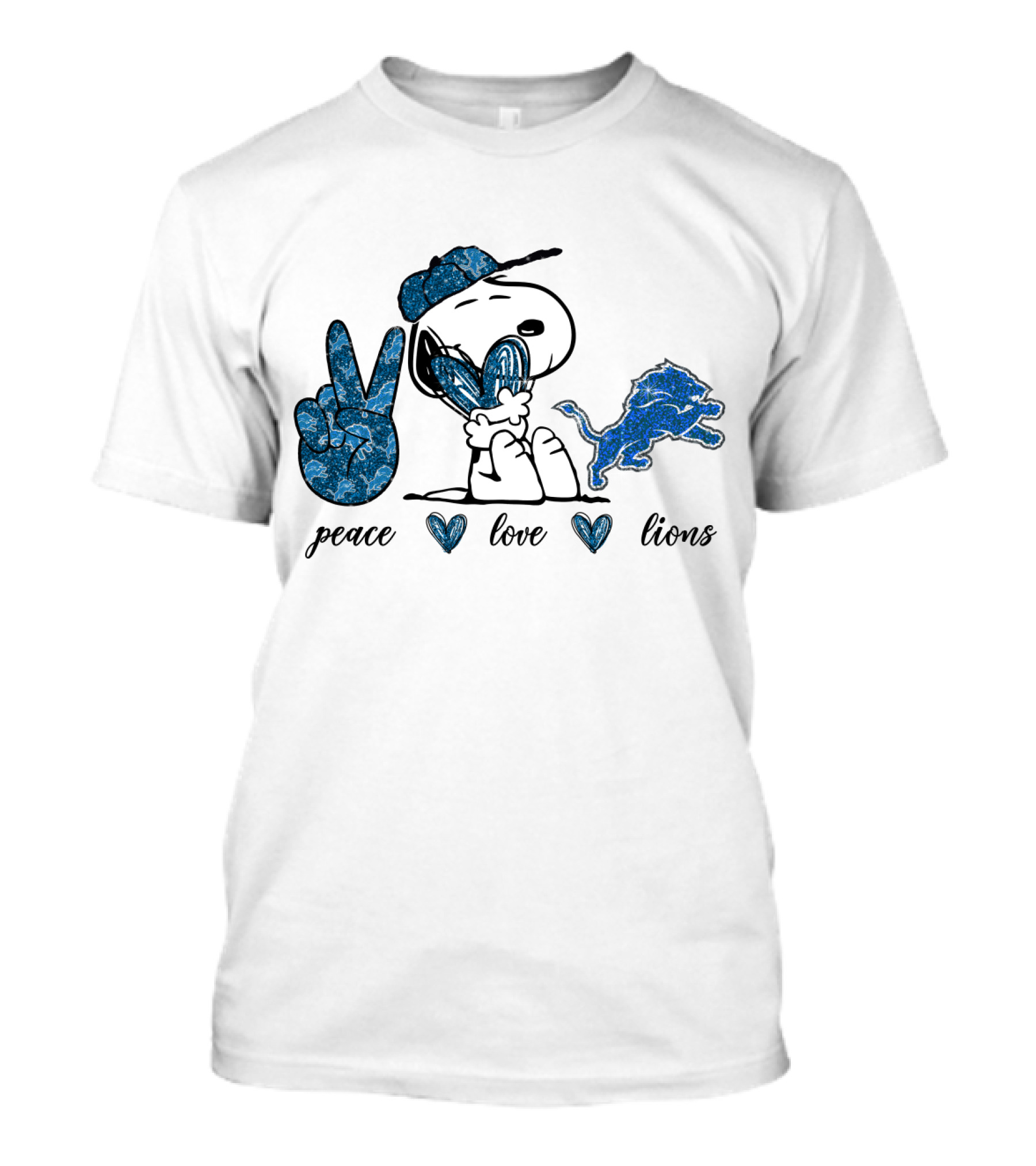 Peace Love Lions Snoopy Detroit Lions Fan T-Shirt
