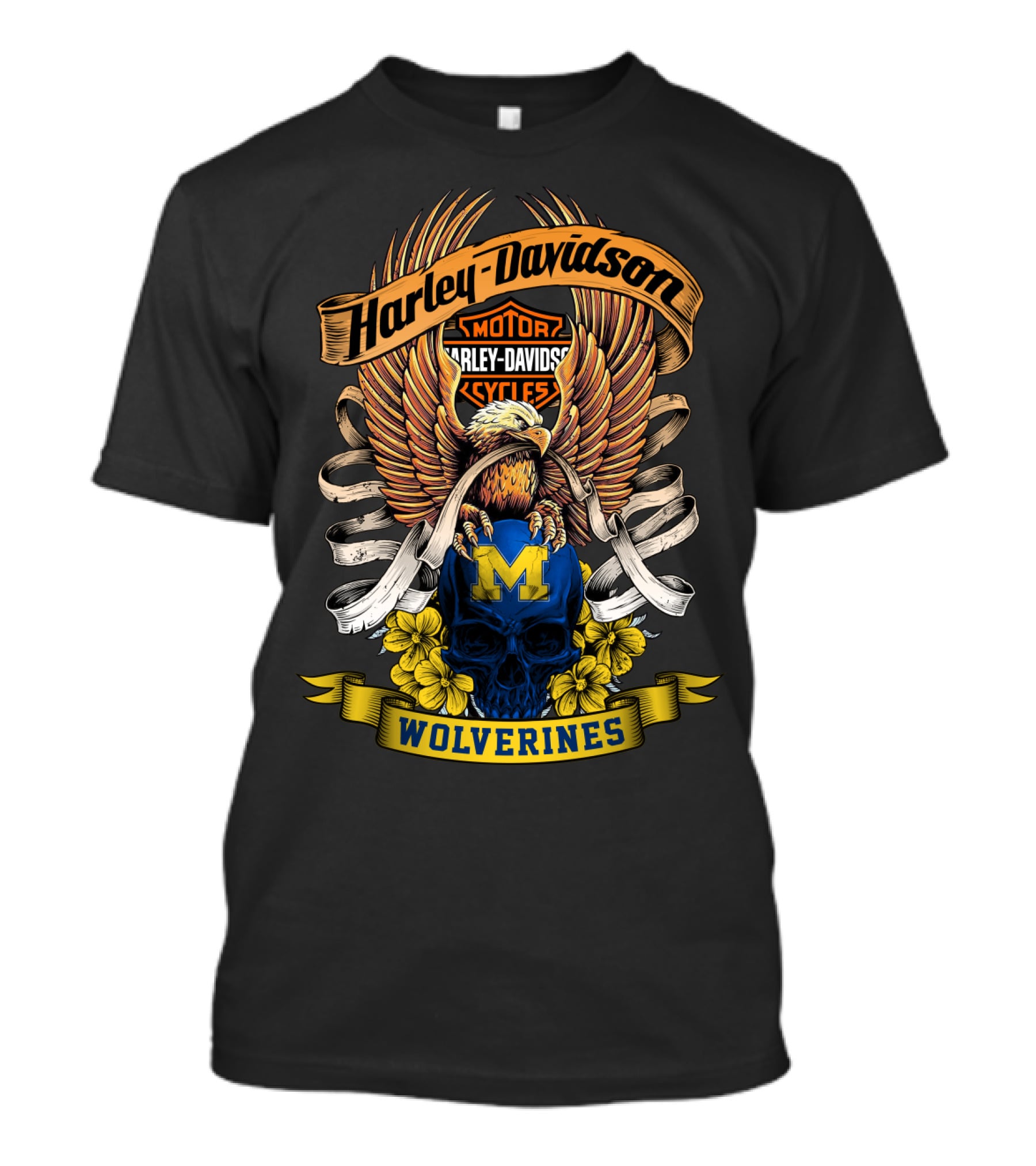 Harley Davidson Motor Cycles Wolverines 49Hd Eagle And Skull T-Shirt