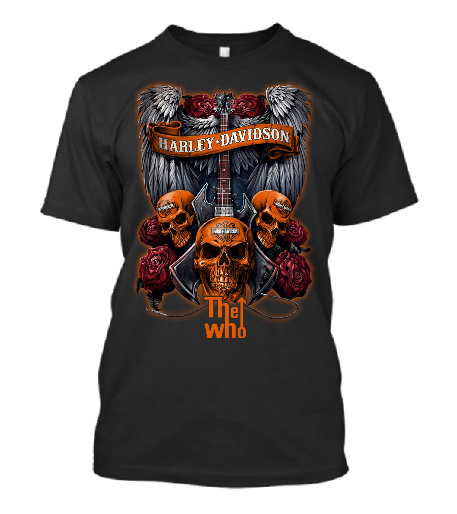 Harley Davidson The Who Skull Guitar Wings Roses T-Shirt
