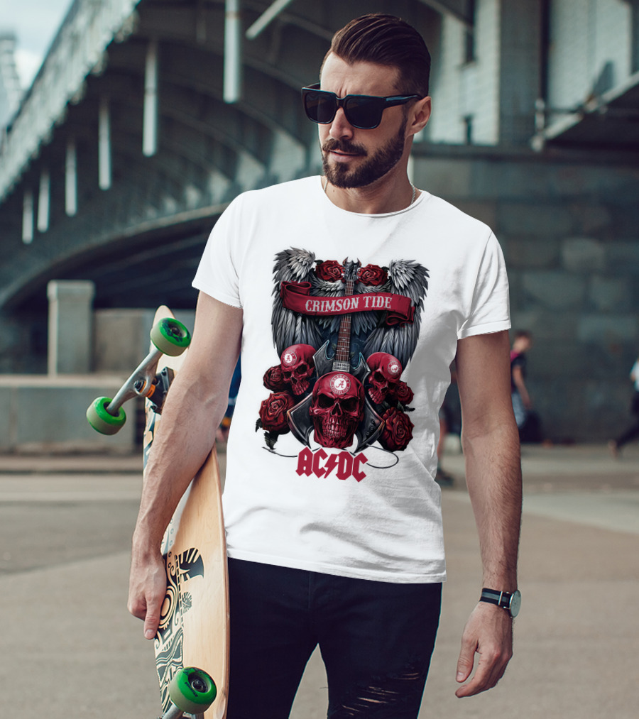 Crimson Tide ACDC Skulls And Roses Guitar T-Shirt