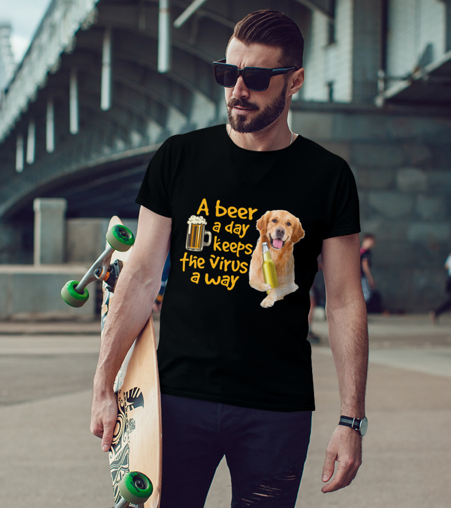 A Beer A Day Keeps The Virus Away Funny Golden Retriever T-Shirt