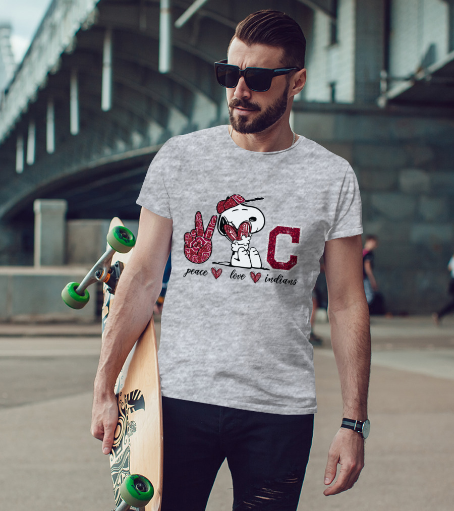 Peace Love Indians Snoopy C Letter T-Shirt