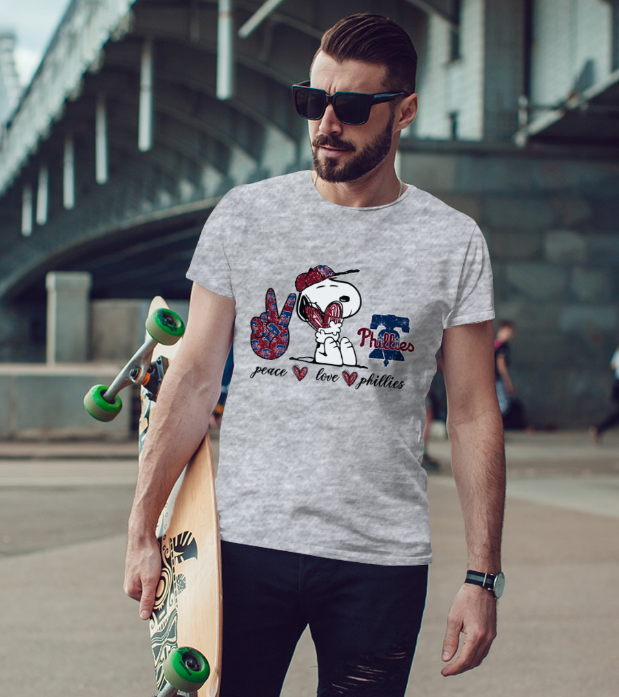 Peace Love Phillies Snoopy Philadelphia Phillies Fan T-Shirt