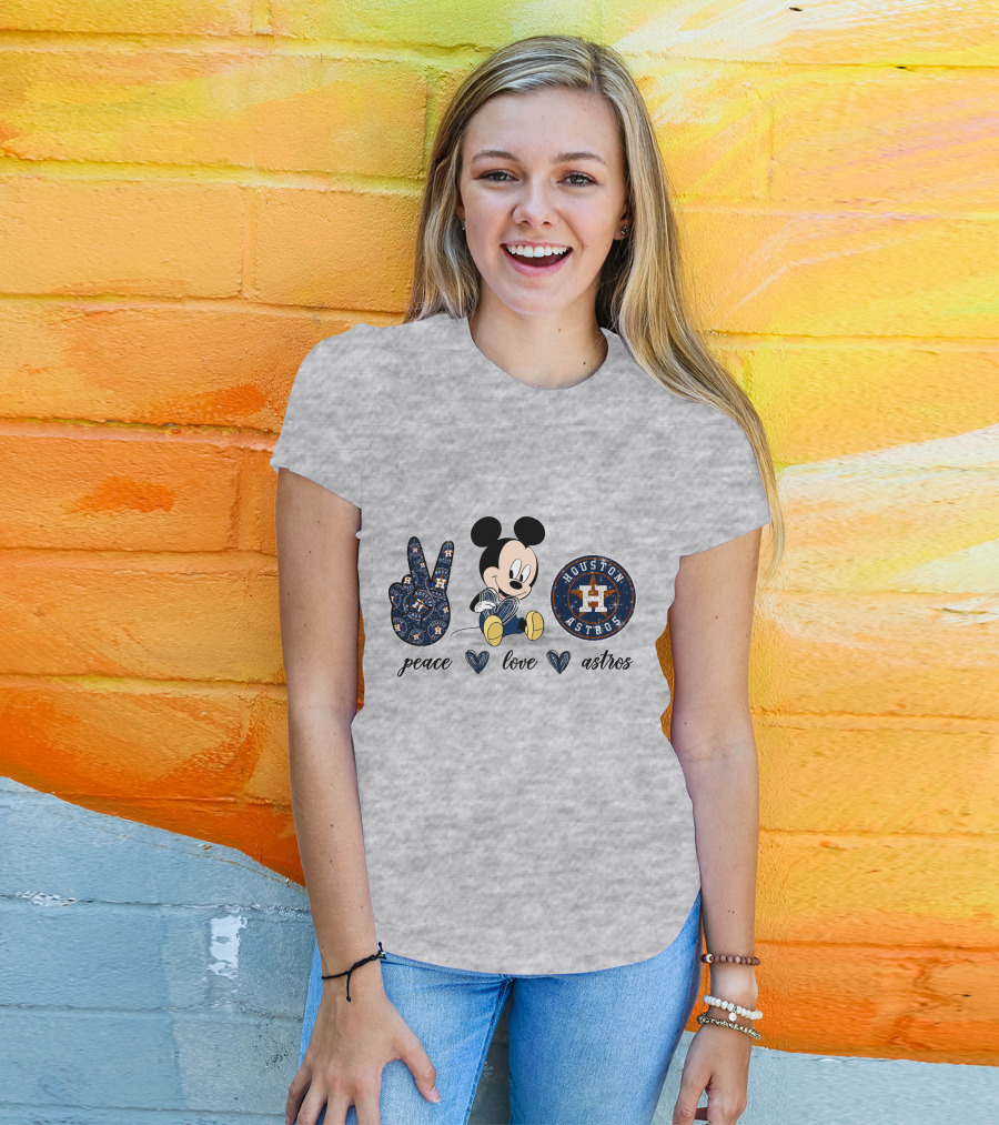 Peace Love Houston Astros Mickey Mouse T-Shirt