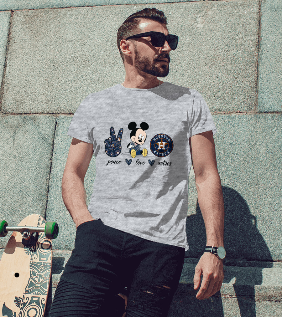 Peace Love Houston Astros Mickey Mouse T-Shirt