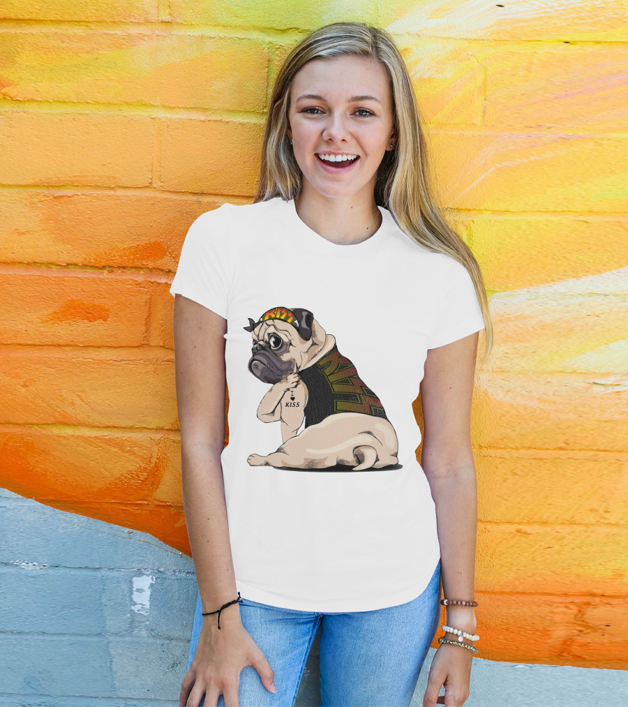 Kiss Bandana Pug With I Love Kiss Tattoo T-Shirt