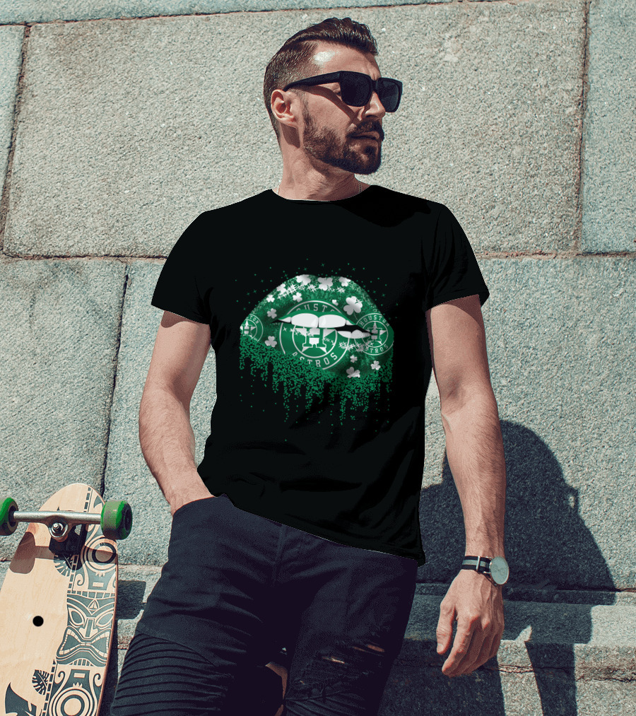 Houston Astros St. Patrick's Day Green Lips And Shamrocks T-Shirt