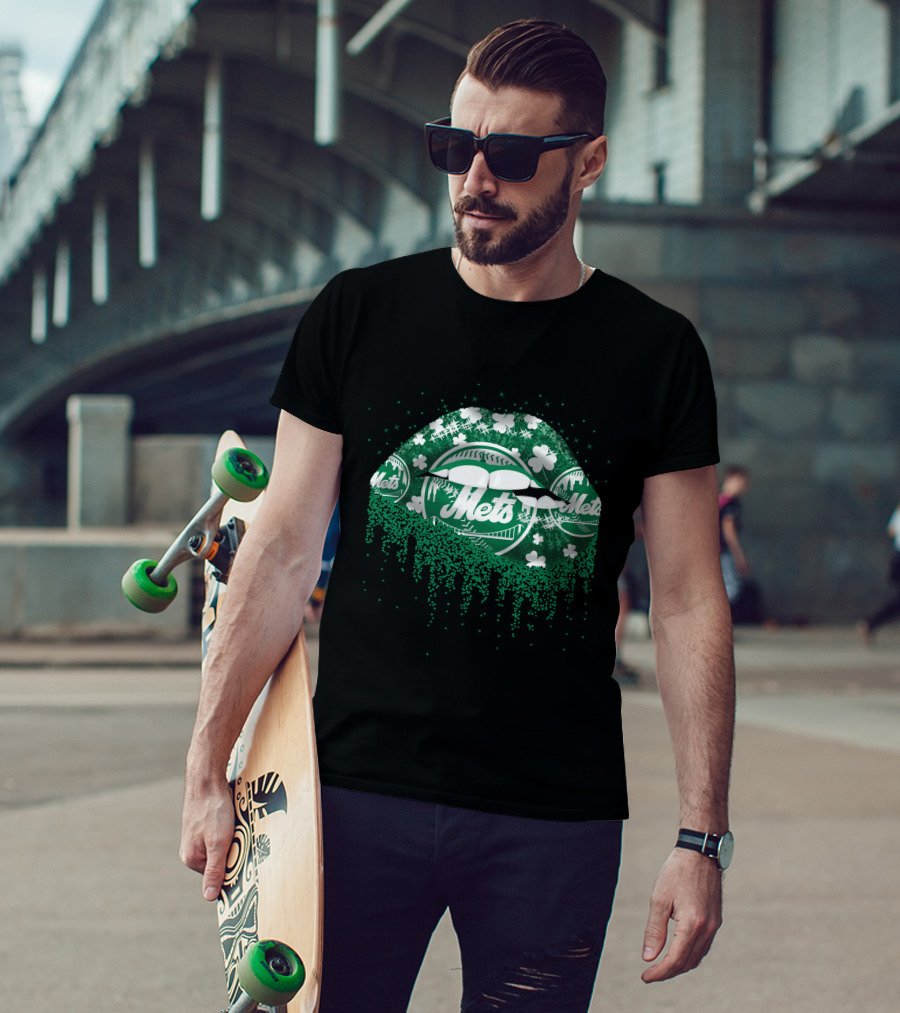 New York Mets Green Lips Shamrocks Baseball T-Shirt