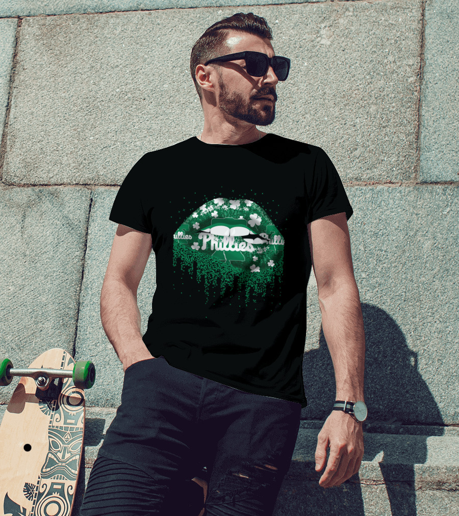 Phillies Green Clover Lip Pattern With Sparkling Shamrocks T-Shirt