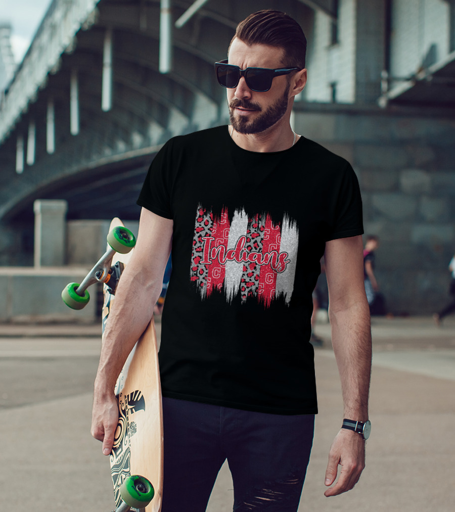 Indians Red Gray Leopard Brushstroke T-Shirt