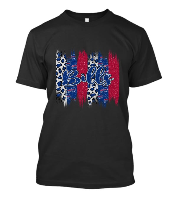 Bills Brushstroke Leopard Glitter Red Blue Stripes T-Shirt