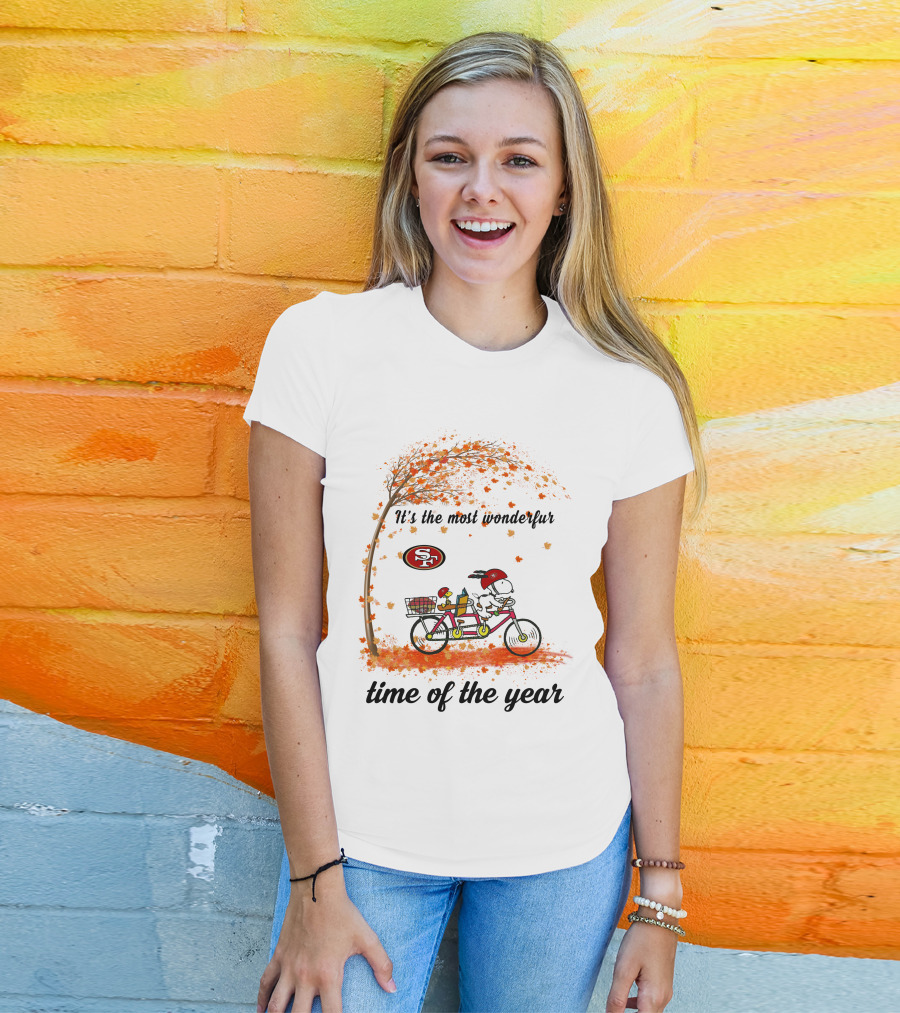 It's The Most Wonderful Time Of The Year Snoopy San Francisco 49ers Autumn Bicycle T-Shirt
