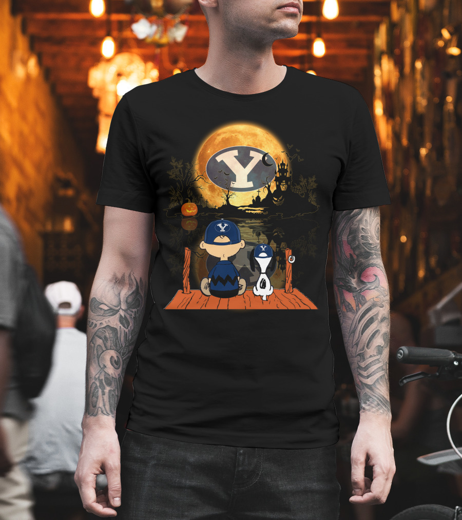 BYU Cougars Halloween Moon Peanuts Reflection T-Shirt