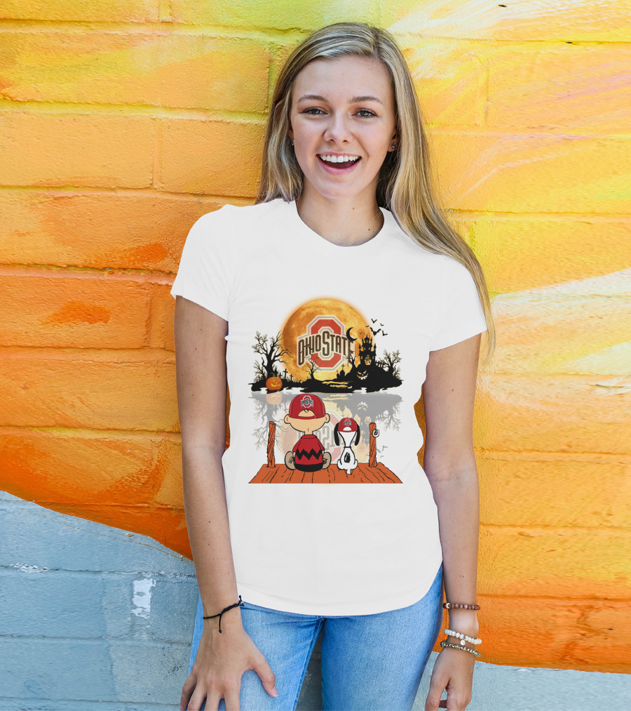 Ohio State Buckeyes Halloween Moon Charlie And Snoopy 495 T-Shirt