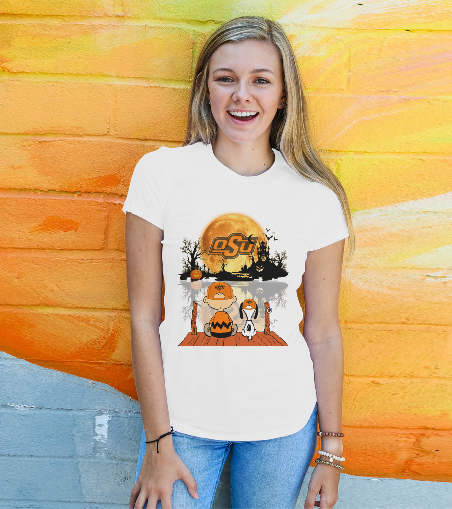 Oklahoma State Cowboys Halloween OSU Moon Charlie And Snoopy T-Shirt