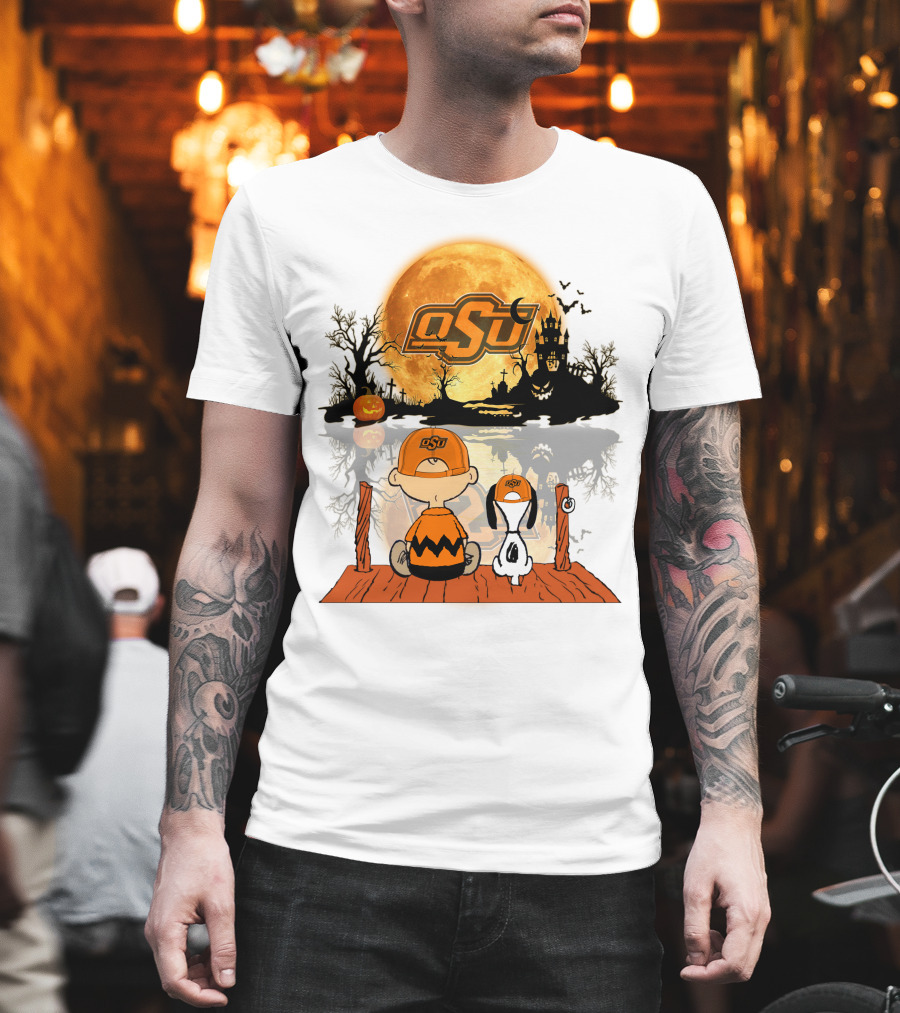 Oklahoma State Cowboys Halloween OSU Moon Charlie and Snoopy T-Shirt