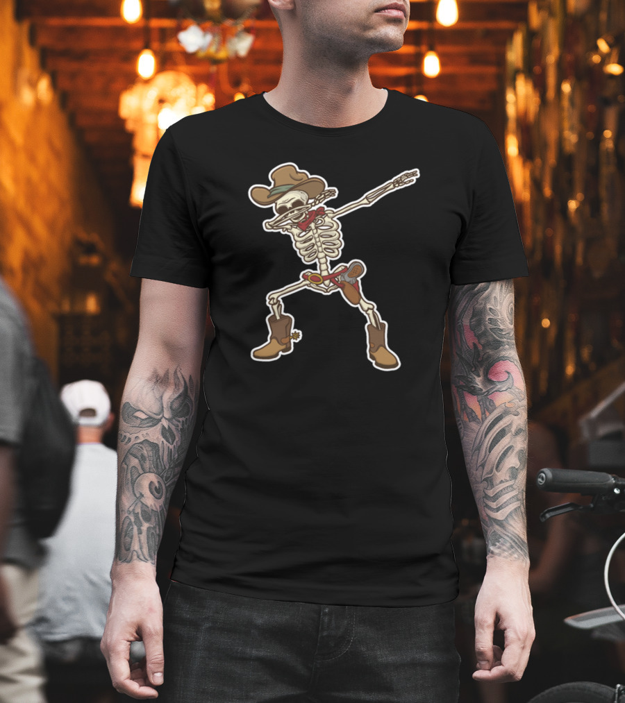 Dabbing Skeleton Cowboy Cartoon Western Dance T-Shirt