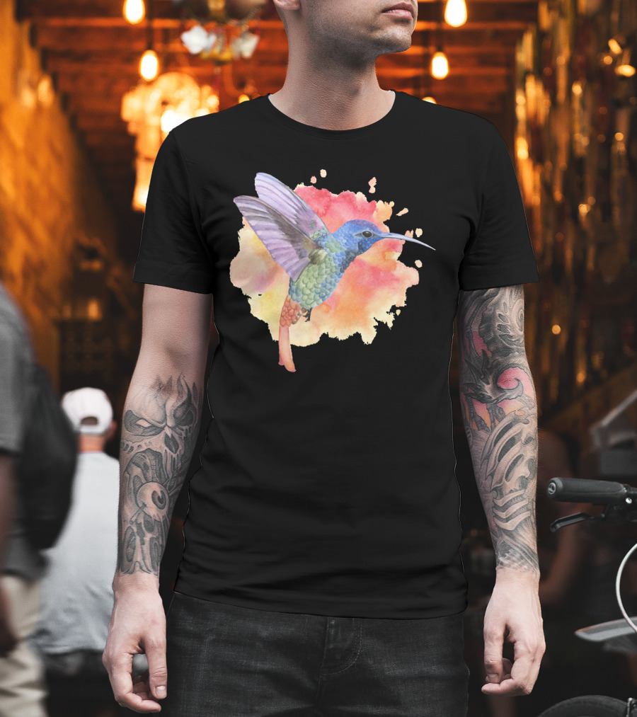 Colorful Rainbow Hummingbird Spring Bird Summer Watercolor T-Shirt