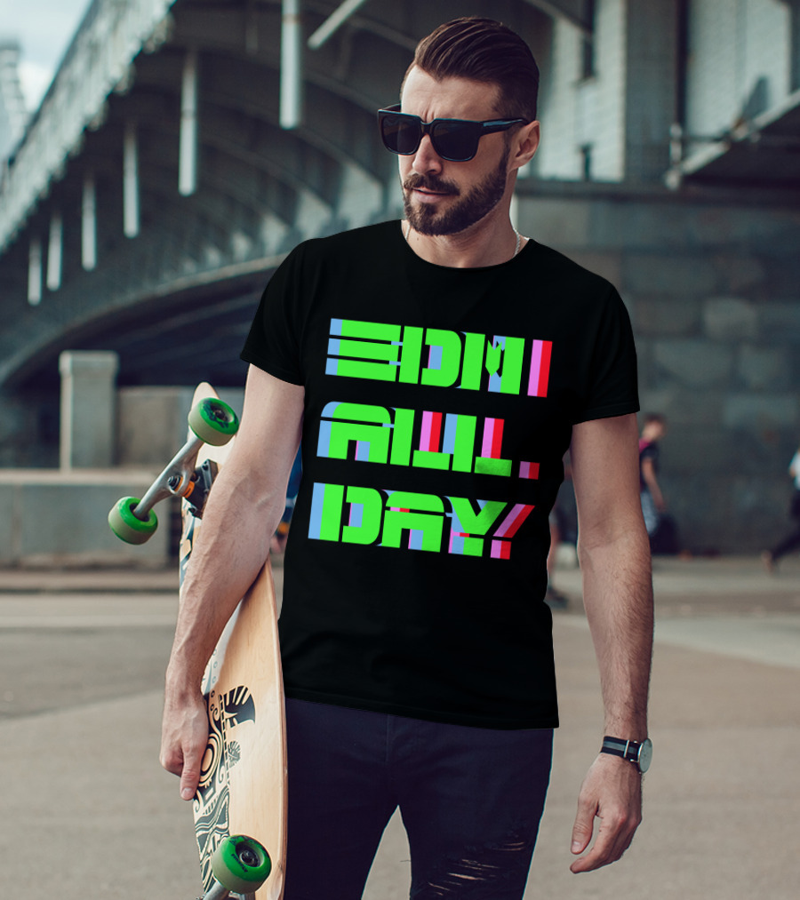 EDM All Day Neon Anaglyph Style Rave T-Shirt