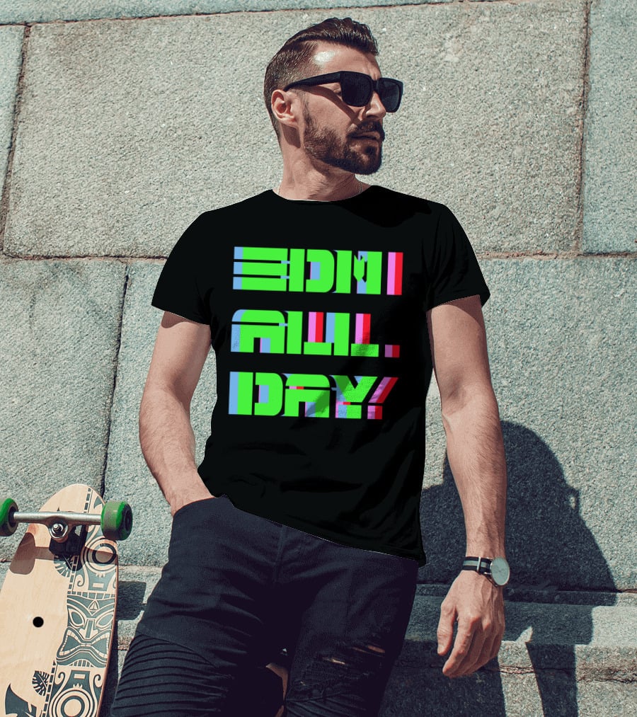 EDM All Day Neon Anaglyph Style Rave T-Shirt