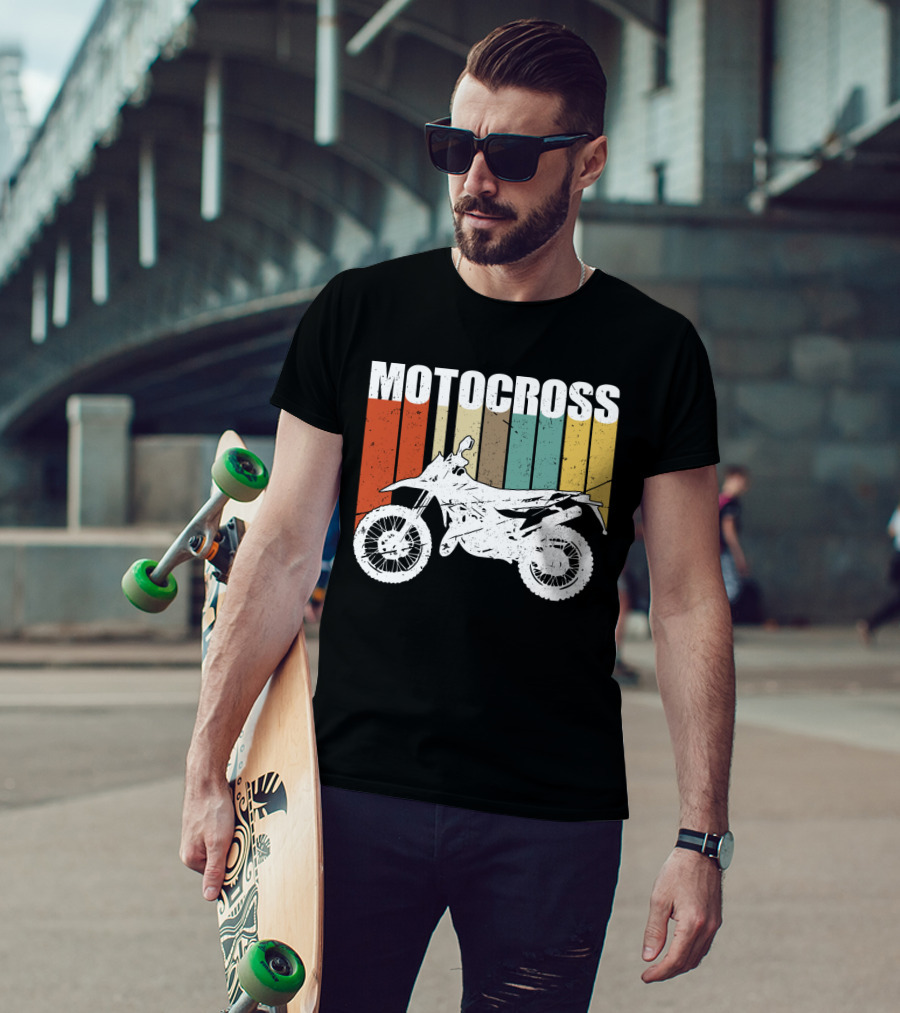 Motocross Vintage Dirt Bike Retro Stripes T-Shirt