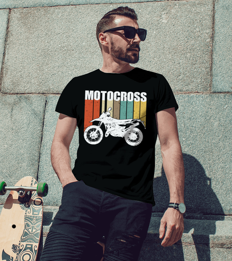 Motocross Vintage Dirt Bike Retro Stripes T-Shirt