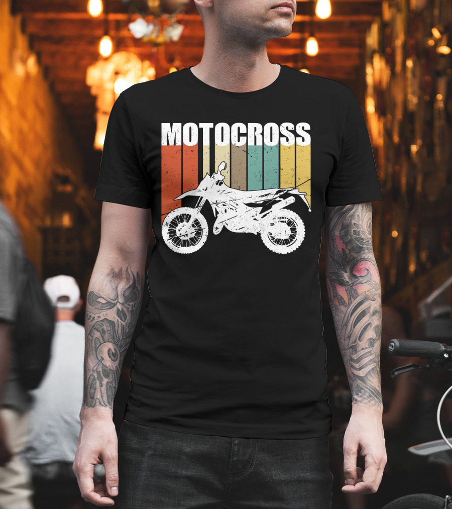 Motocross Vintage Dirt Bike Retro Stripes T-Shirt