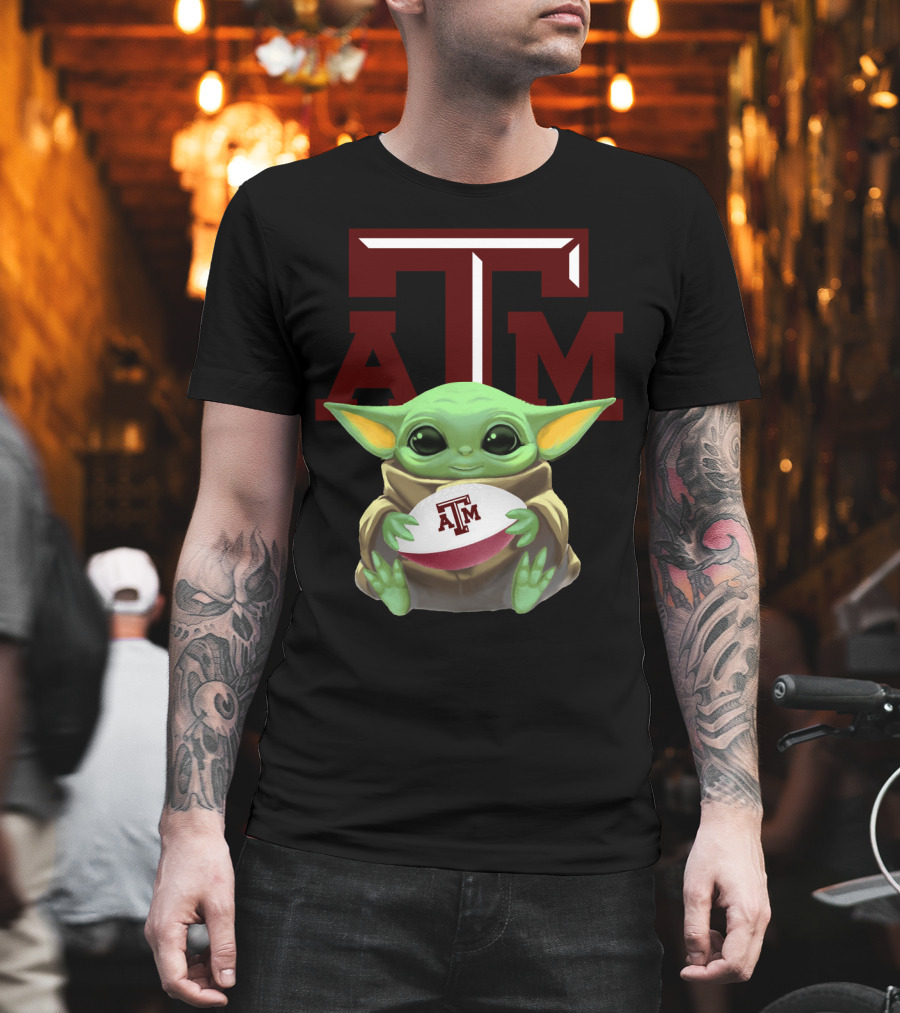 Baby Yoda Holding Texas A&M Aggies Football ATM T-Shirt