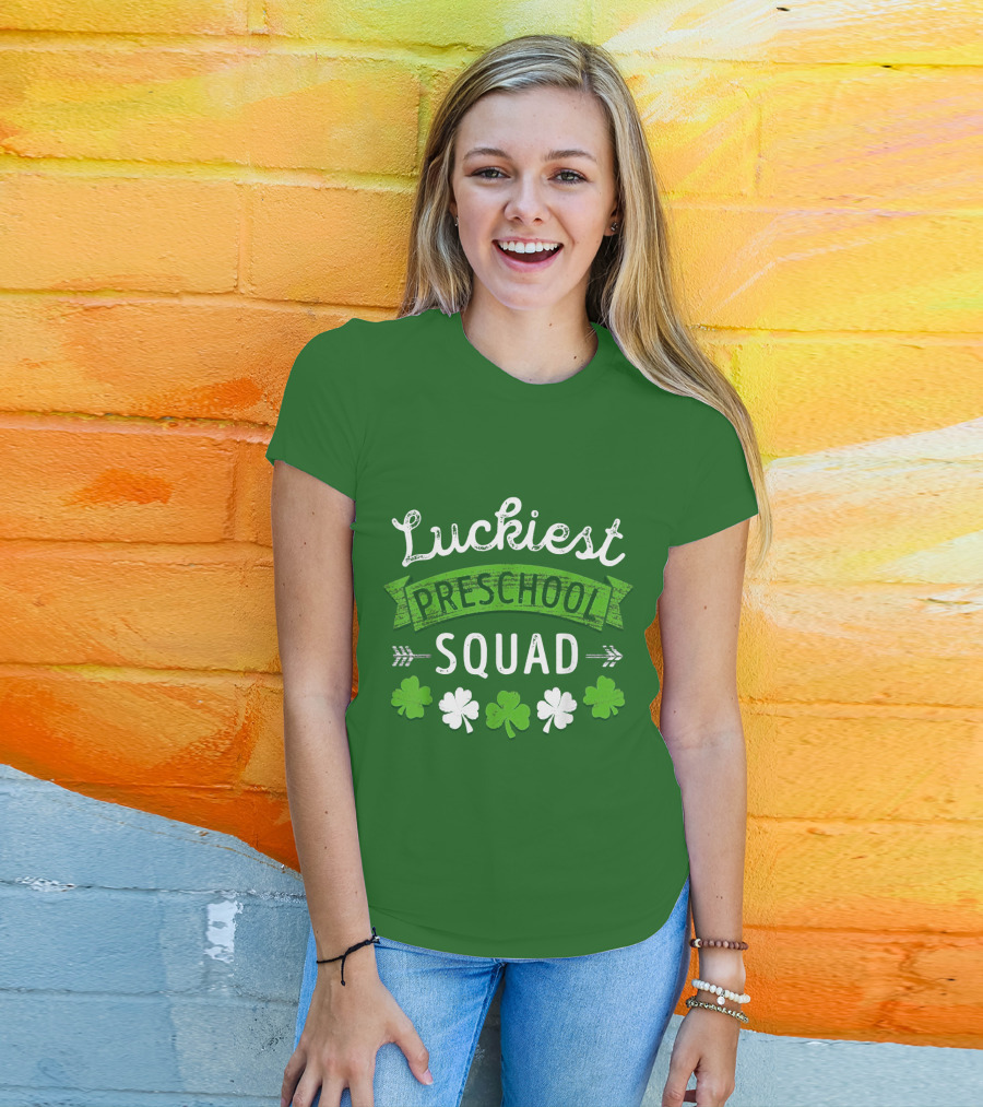 Luckiest Preschool Squad St Patricks Day Shamrocks T-Shirt
