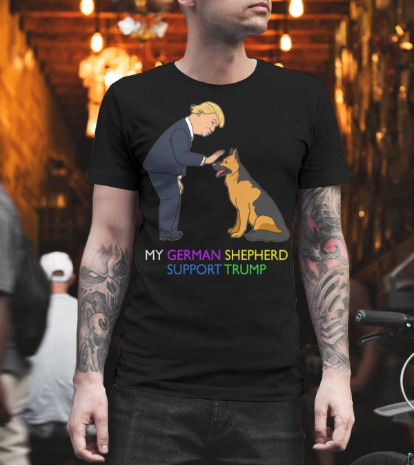 My German Shepherd Supports Trump with Cartoon Figure T-Shirt My German Shepherd Supports Trump with Cartoon Figure T-Shirt