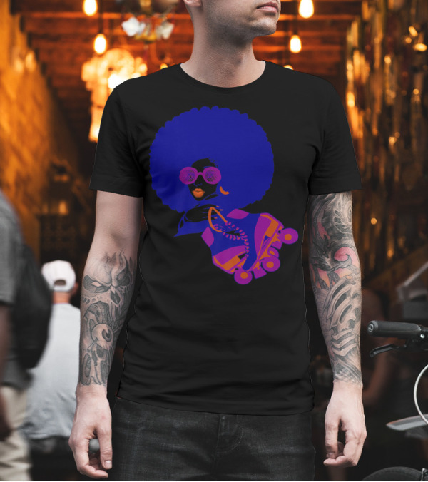 Funky 80s Woman With Afro Sunglasses and Roller Skates T-Shirt Funky 80s Woman With Afro Sunglasses and Roller Skates T-Shirt