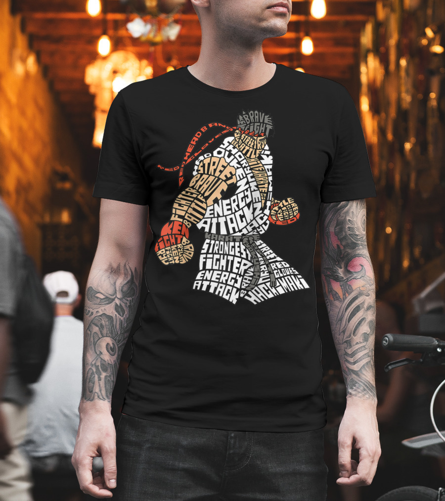 Brave Fighter Street Brawl Energy Attack Red Gloves T-Shirt
