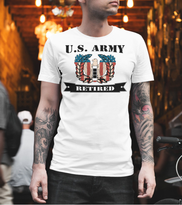 US Army Retired Eagle Emblem Stars Stripes CW3 T-Shirt US Army Retired Eagle Emblem Stars Stripes CW3 T-Shirt