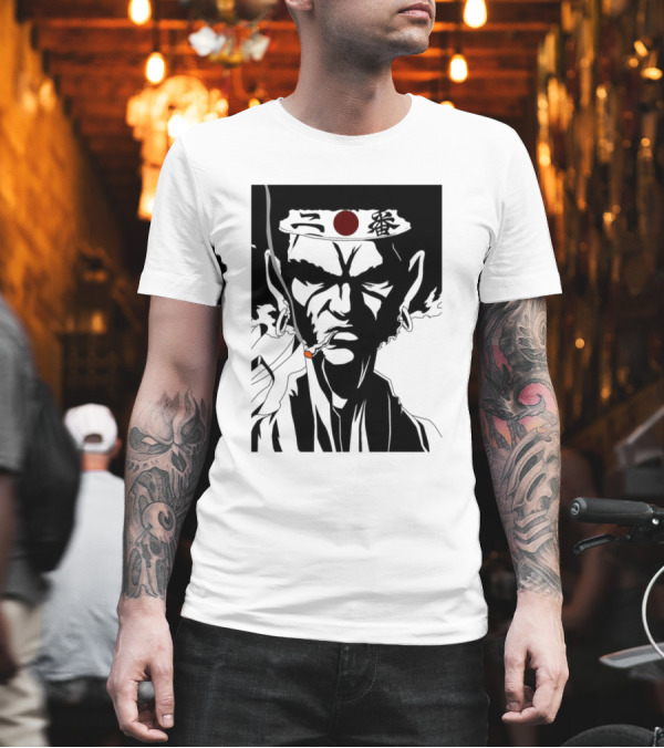 Afro Samurai Headband Character with Red Circle and Smoking Pipe T-Shirt Afro Samurai Headband Character with Red Circle and Smoking Pipe T-Shirt