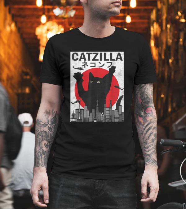 CATZILLA Cityscape Rampage with Helicopters and Red Sun T-Shirt CATZILLA Cityscape Rampage with Helicopters and Red Sun T-Shirt