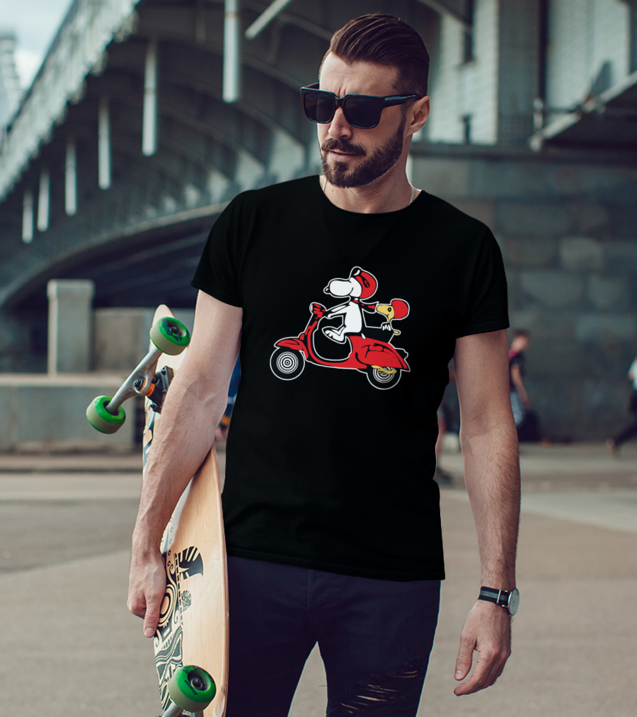 Snoopy Woodstock Riding Red Scooter T-Shirt