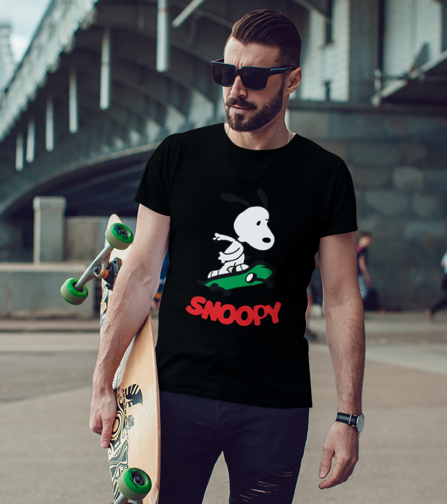 Snoopy Riding Skateboard With Snoopy Text T-Shirt
