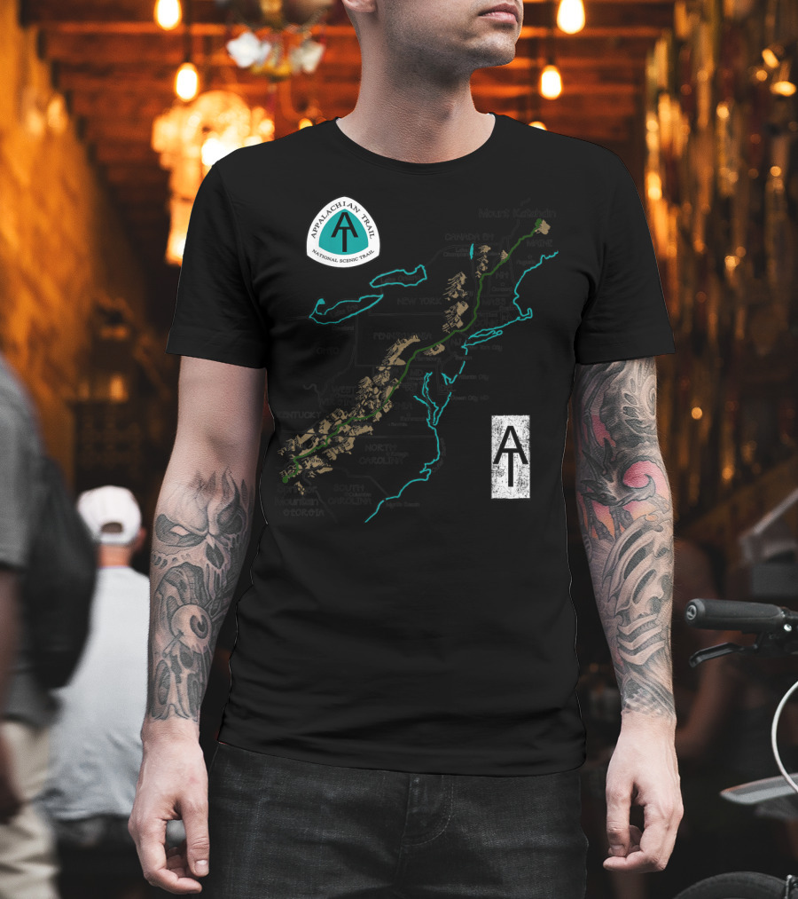 Appalachian Trail National Scenic Trail Map With Mount Katahdin And Springer Mountain T-Shirt