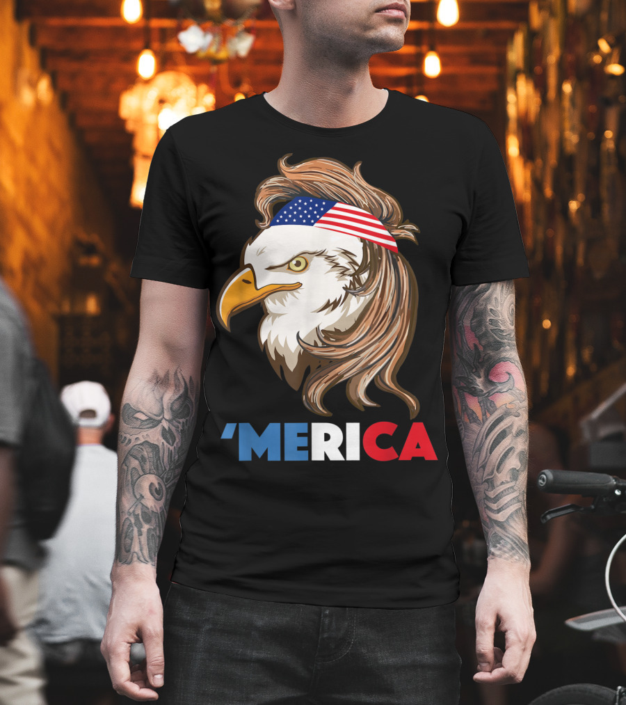 'Merca Bald Eagle Mullet American Flag Headband T-Shirt