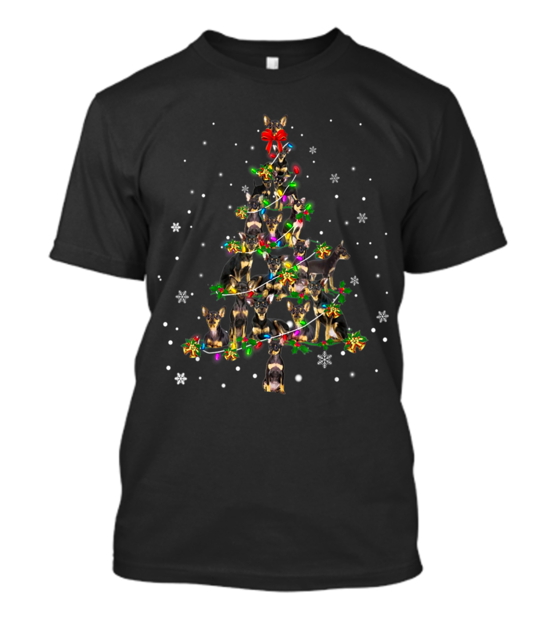 Cute English Toy Terrier Festive Christmas Tree Decor Snowflakes T-Shirt