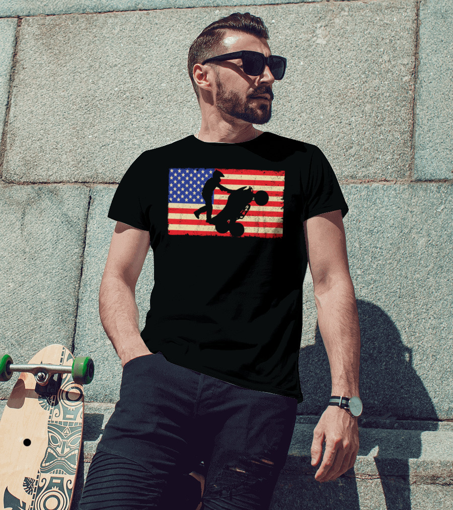 American Flag ATV Rider Wheelie Quad Bike Cool T-Shirt