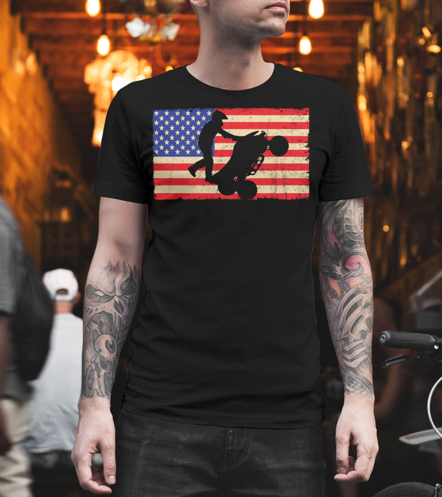 American Flag ATV Rider Wheelie Quad Bike Cool T-Shirt