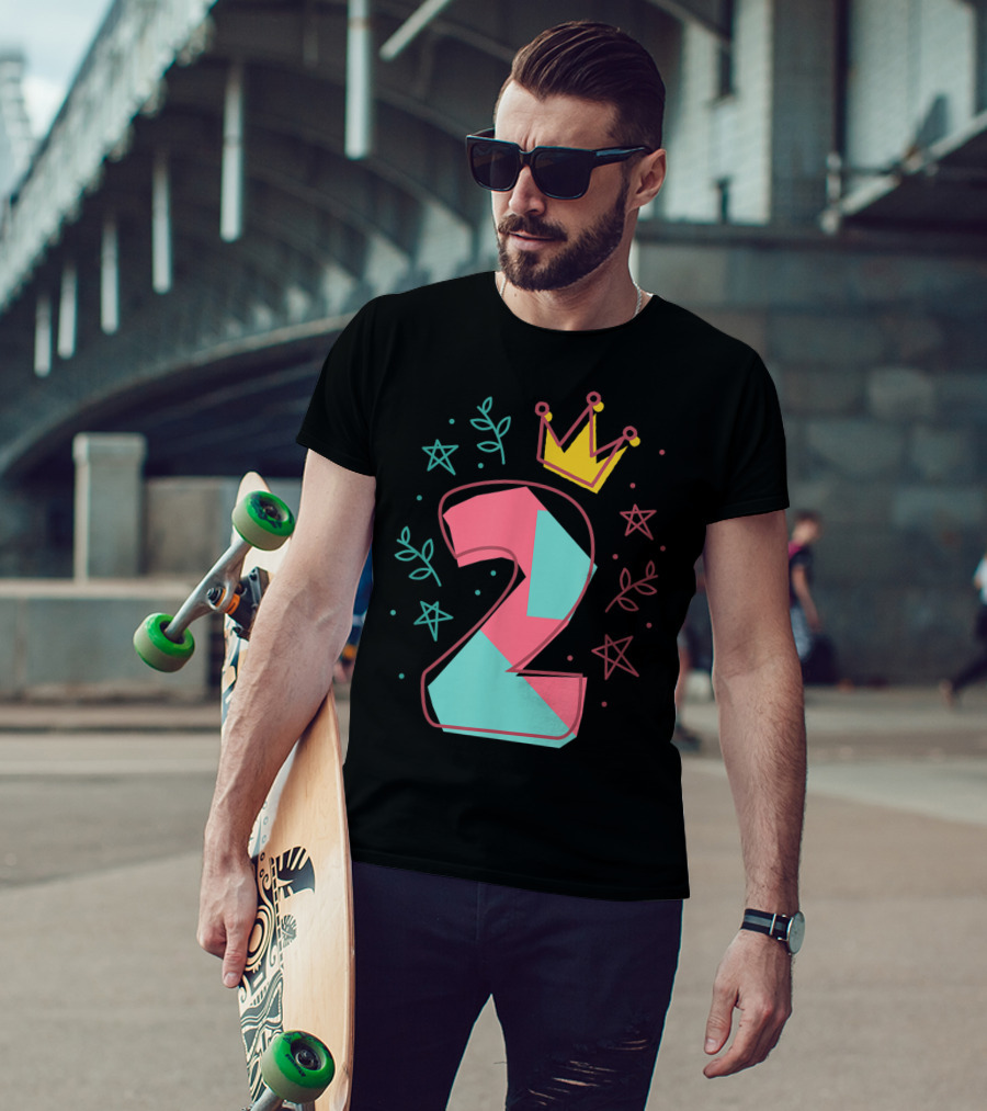 2Nd Birthday Crown Star Leaves 2 Years Old T-Shirt