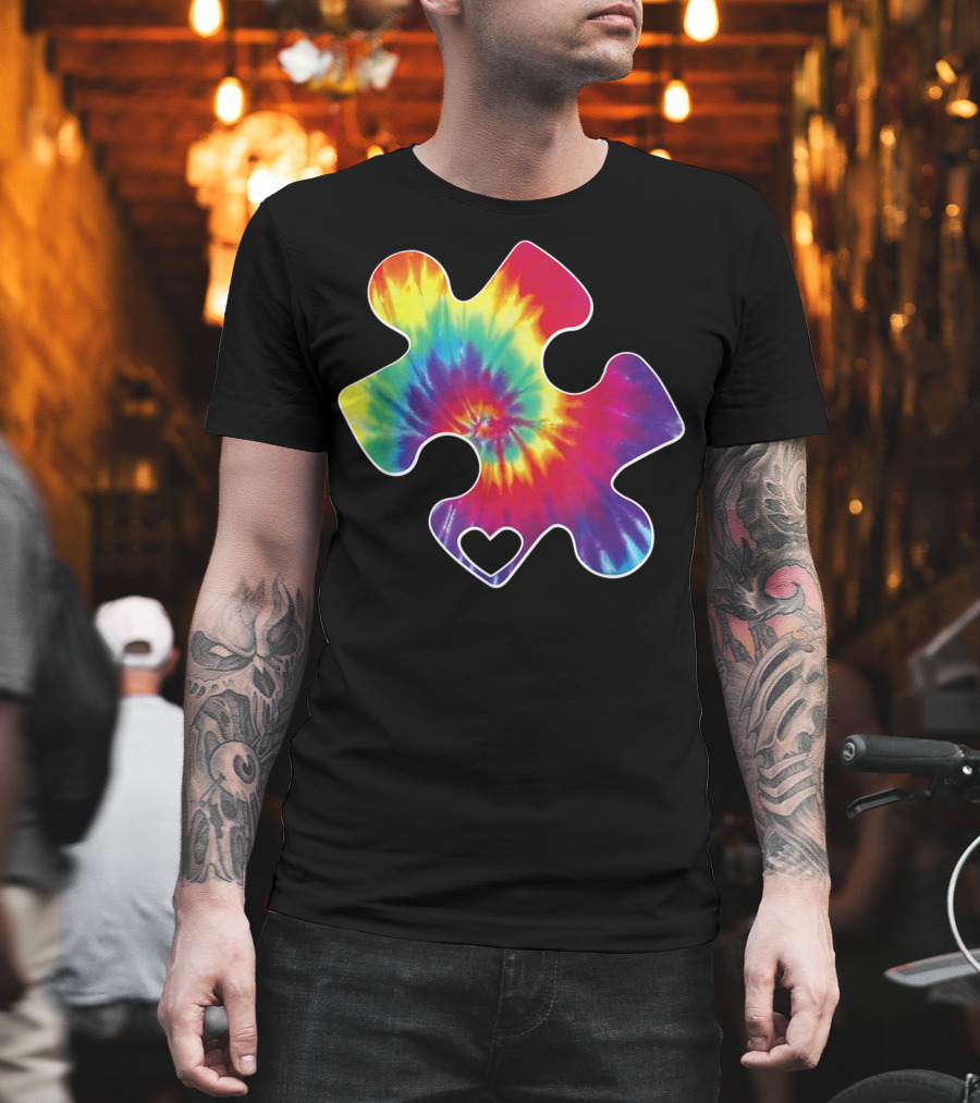 Tie-Dye Puzzle Heart Autism Awareness T-Shirt