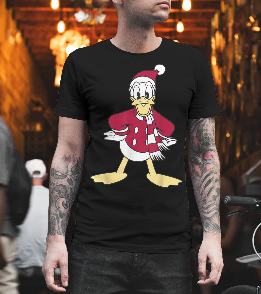 Disney Donald Duck in Festive Red Santa Outfit with Scarf T-Shirt