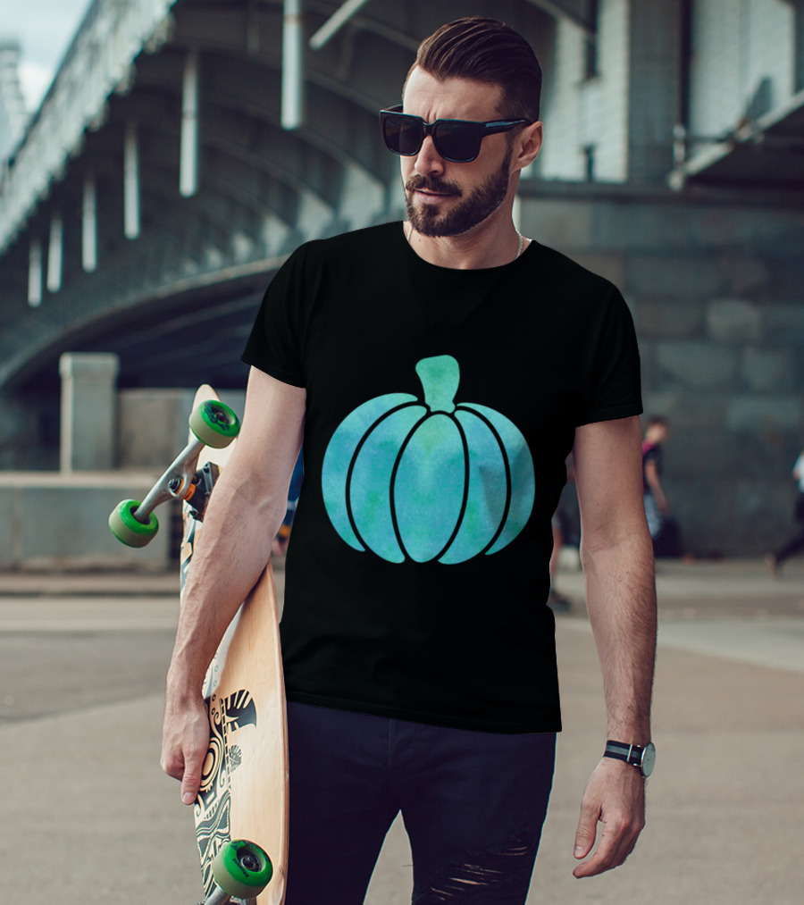 Fall Teal Pumpkin Girl Watercolor T-Shirt