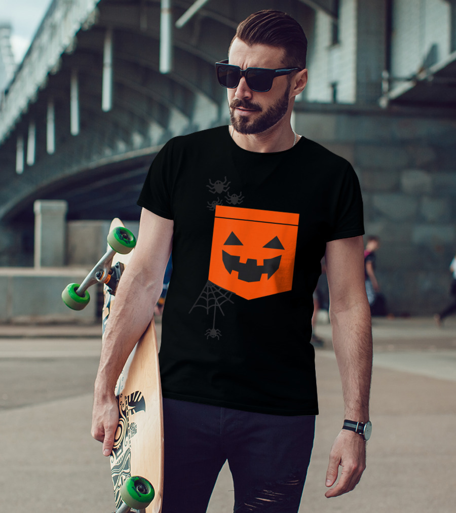 Happy Halloween Pumpkin With Spiderweb And Creepy Faces T-Shirt