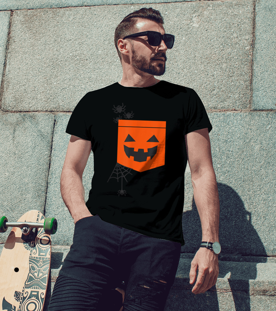Happy Halloween Pumpkin With Spiderweb And Creepy Faces T-Shirt