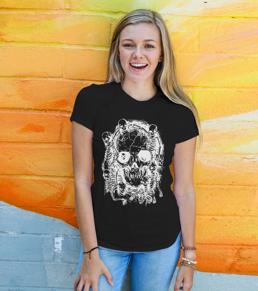 Happy Halloween Skeleton Skull Horror Scary Tattoo T-Shirt