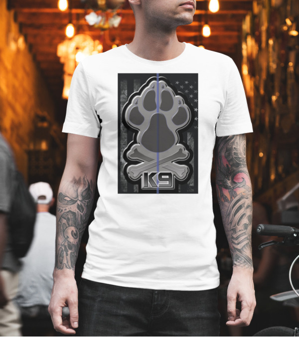 K9 Paw Skull Crossbones Thin Blue Line American Flag T-Shirt K9 Paw Skull Crossbones Thin Blue Line American Flag T-Shirt